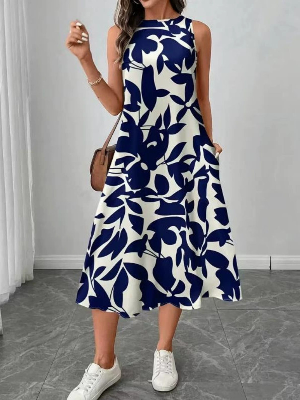 ZARA Women Spring Summer Sleeveless Printed Long Dress Versatile Tank Dress